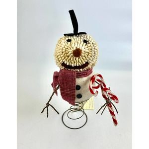 Vintage Snowman On A Spring With Candy Cane Christmas Winter Piece Sculpture